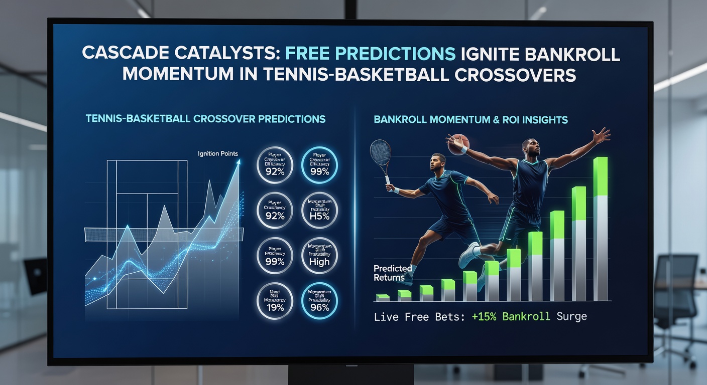 Visual of bankroll growth chart showing exponential rises from tennis wins funding basketball parlays in a crossover strategy
