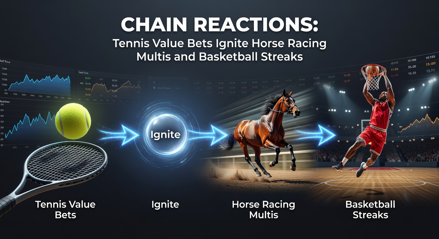 Horse racing multis in action at a packed track, illustrating the amplification phase of betting chains