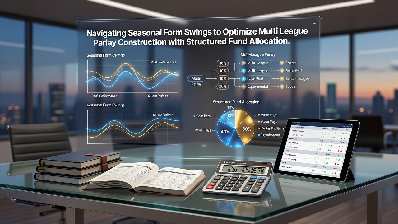 Sports analysts reviewing seasonal performance charts across multiple leagues for parlay planning