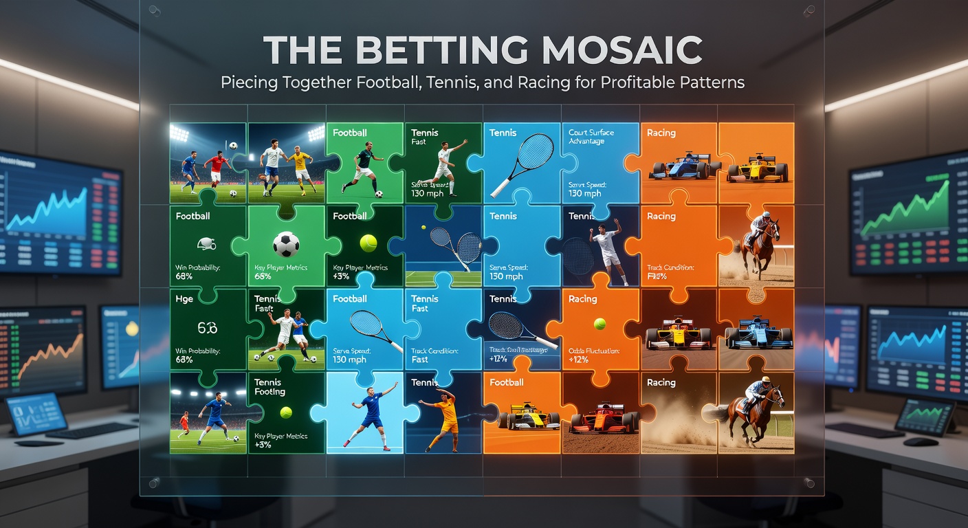 Close-up visualization of betting charts overlaying soccer goal timelines, tennis point progressions, and racing pace maps, highlighting overlapping profitable patterns