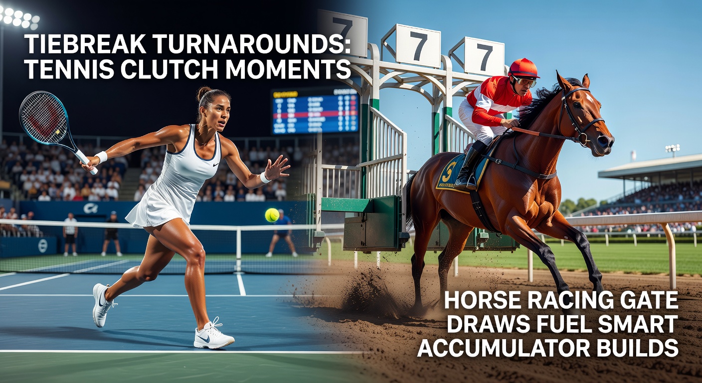 Dynamic tennis tiebreak action on clay court with crowd in background, highlighting clutch momentum shifts